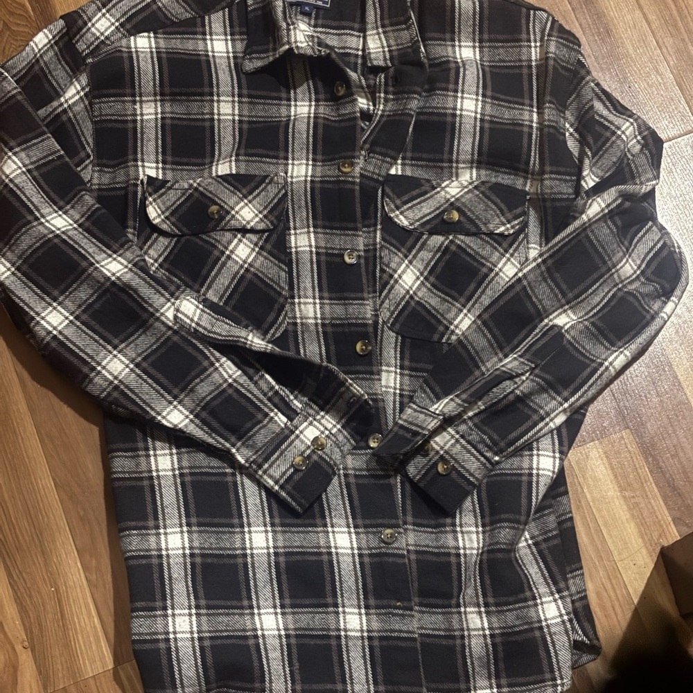 Canyon Creek Vintage 90s Black & White Plaid Flannel Shirt XL